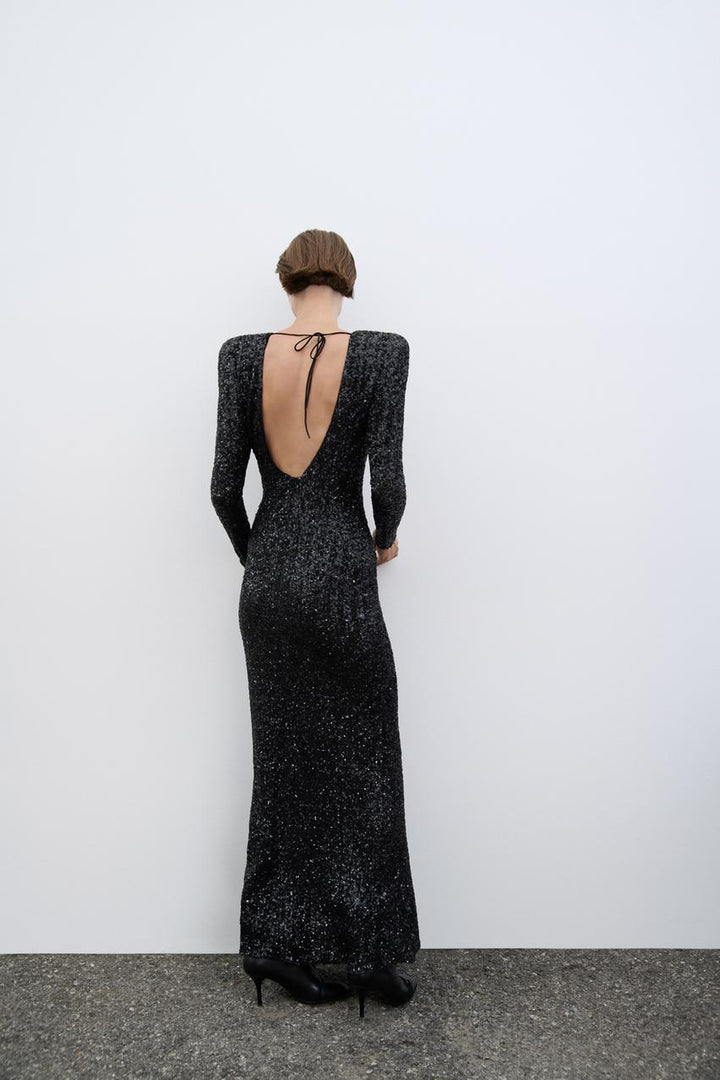 Jolien Getailleerde Maxi Jurk met Pailletten