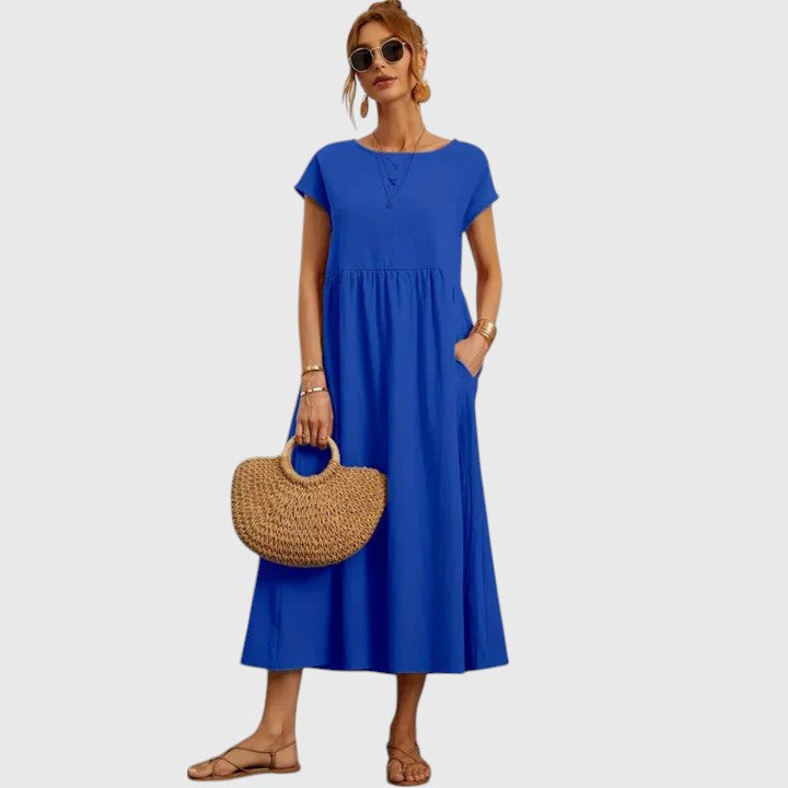 Fenella Elegante Midi Jurk met Ronde hals