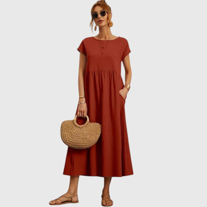 Fenella Elegante Midi Jurk met Ronde hals