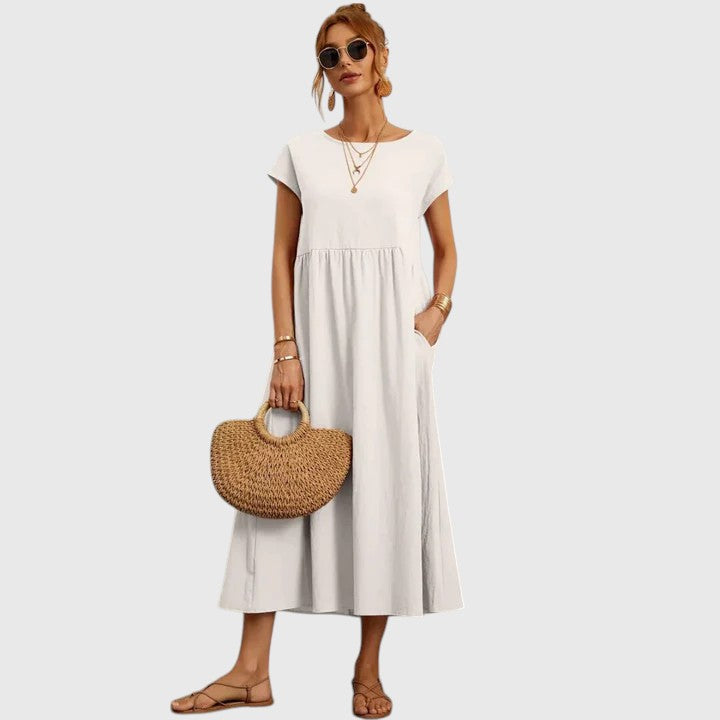 Fenella Elegante Midi Jurk met Ronde hals