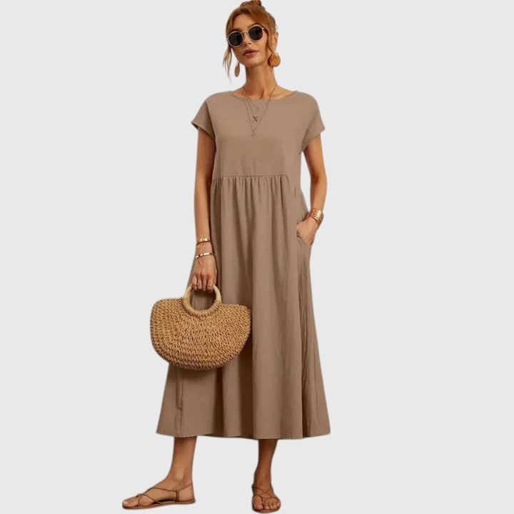 Fenella Elegante Midi Jurk met Ronde hals