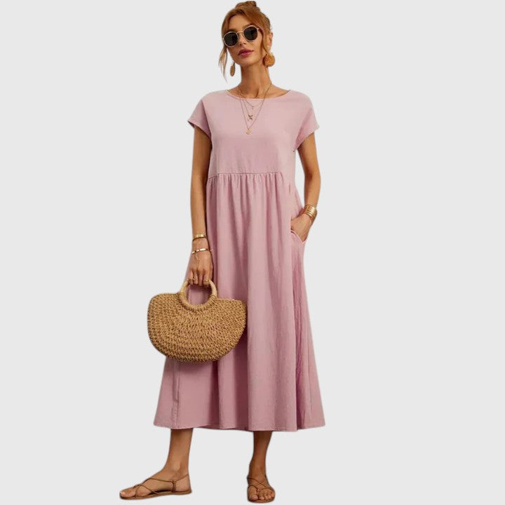Fenella Elegante Midi Jurk met Ronde hals
