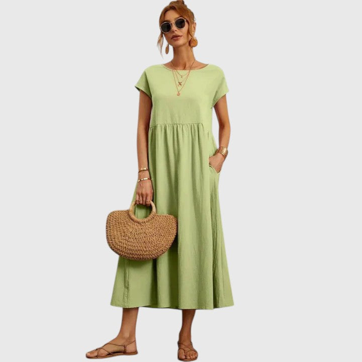 Fenella Elegante Midi Jurk met Ronde hals