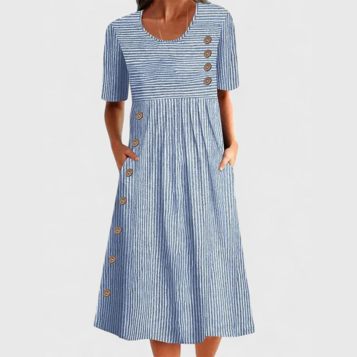 Annemijn574 Stijlvolle Midi Jurk met Streepdessin