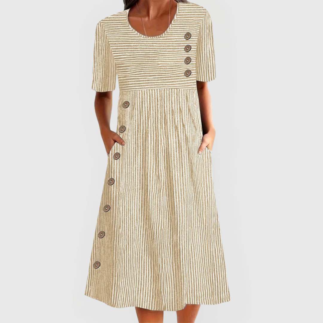 Annemijn574 Stijlvolle Midi Jurk met Streepdessin