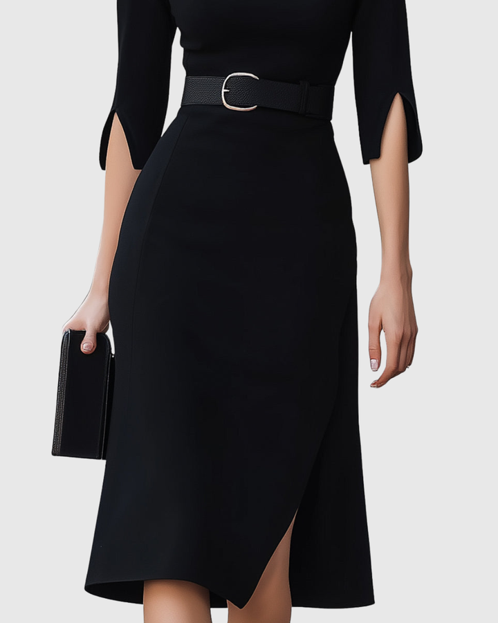 Blythewyn Tijdloze Midi Jurk met Hoge hals
