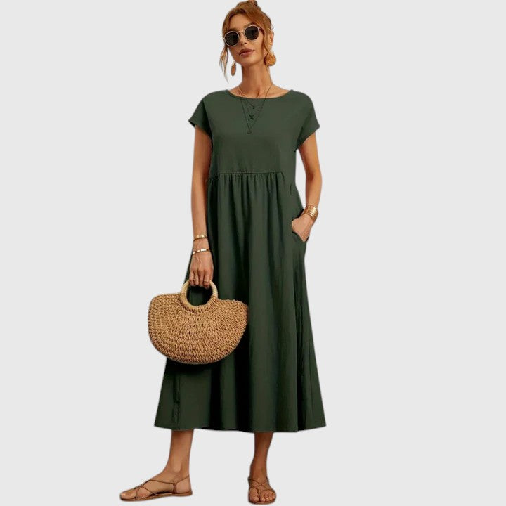 Fenella Elegante Midi Jurk met Ronde hals
