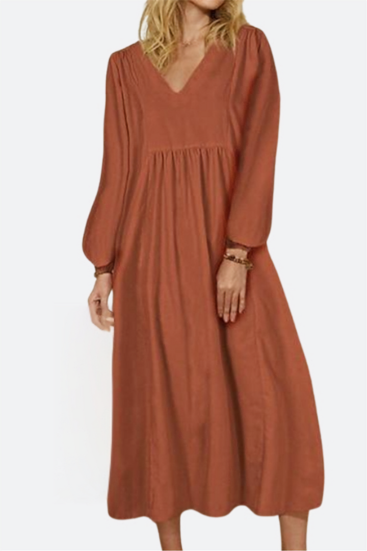 Herfst Elegante Midi Jurk met V-hals