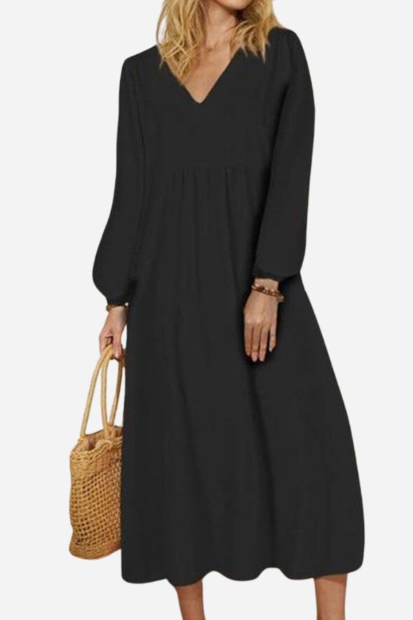 Herfst Elegante Midi Jurk met V-hals