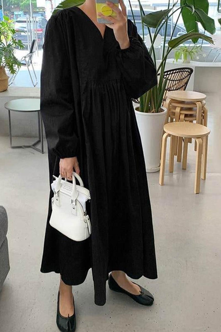 Herfst Elegante Midi Jurk met V-hals