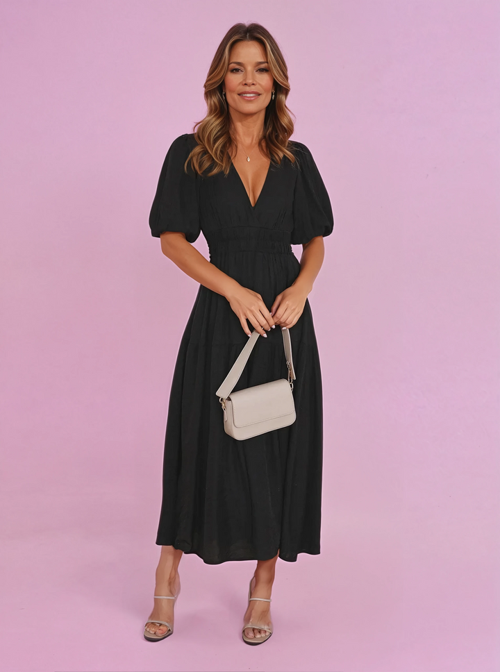 Noelle Tijdloze Midi Jurk met V-hals
