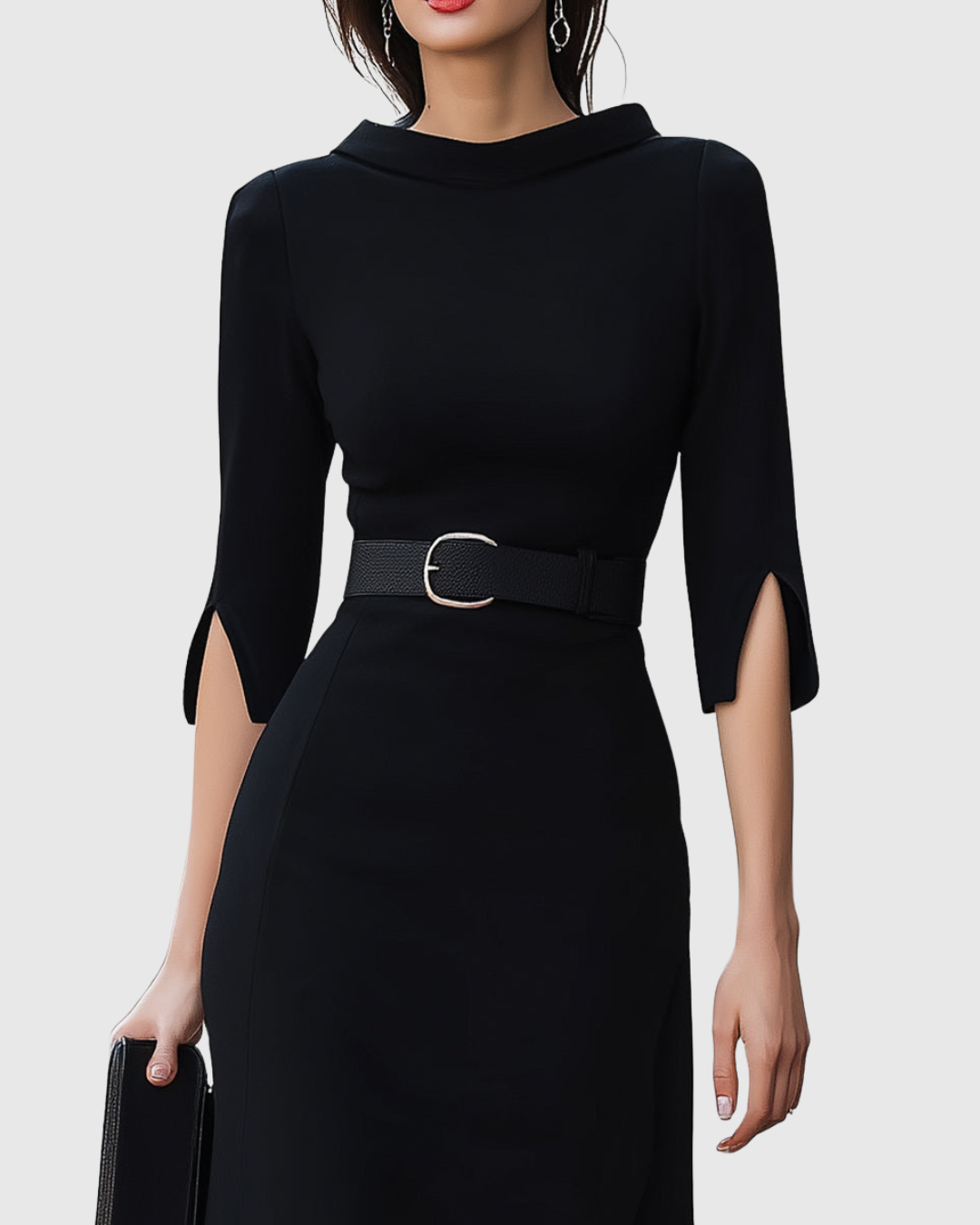 Blythewyn Tijdloze Midi Jurk met Hoge hals