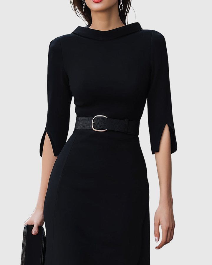 Blythewyn Tijdloze Midi Jurk met Hoge hals
