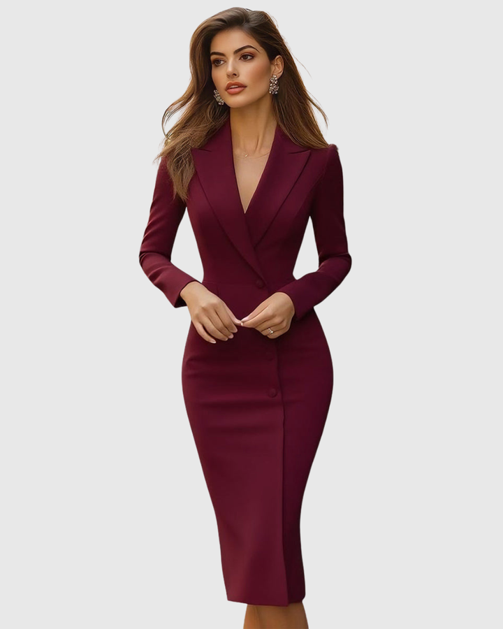 Seleneva Verfijnde Midi Jurk met Knoopdetails