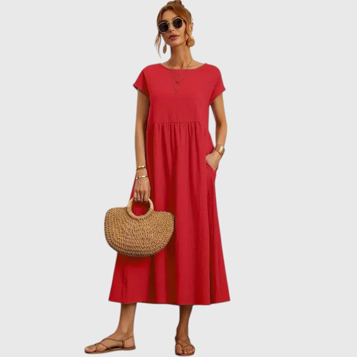 Fenella Elegante Midi Jurk met Ronde hals
