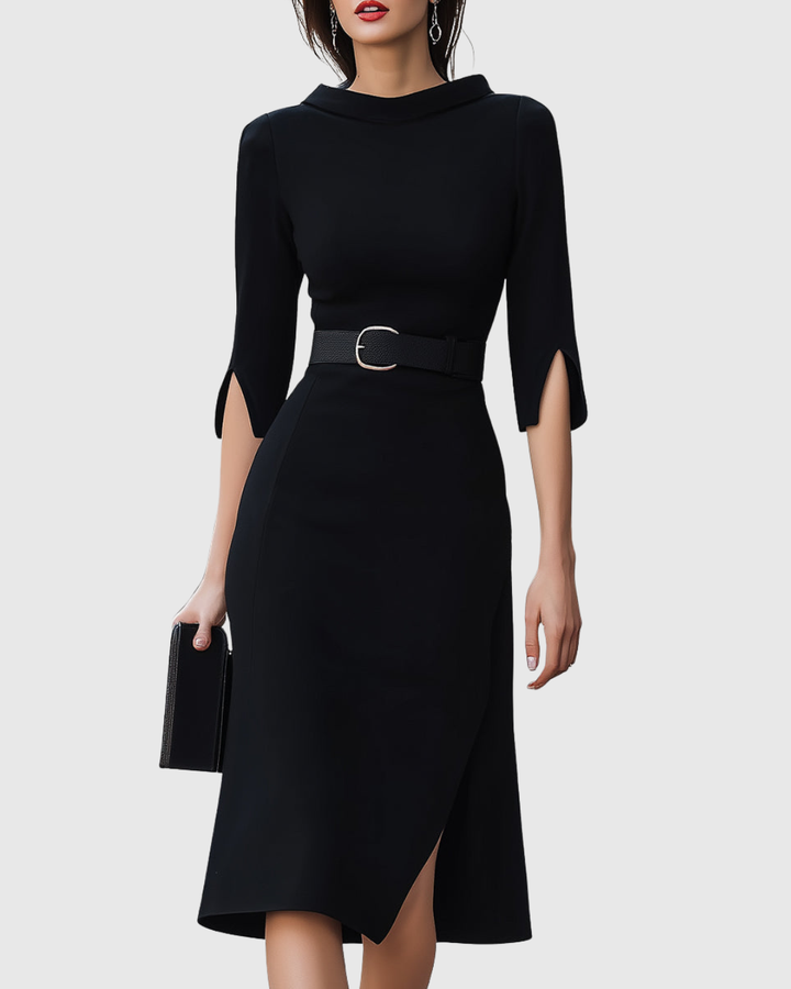 Blythewyn Tijdloze Midi Jurk met Hoge hals