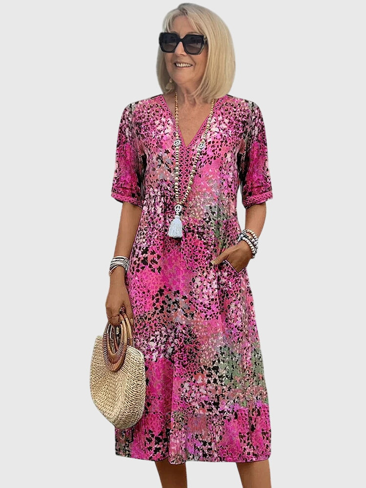Bella Elegante Midi Jurk met Bloemenprint