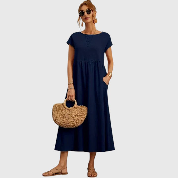 Fenella Elegante Midi Jurk met Ronde hals