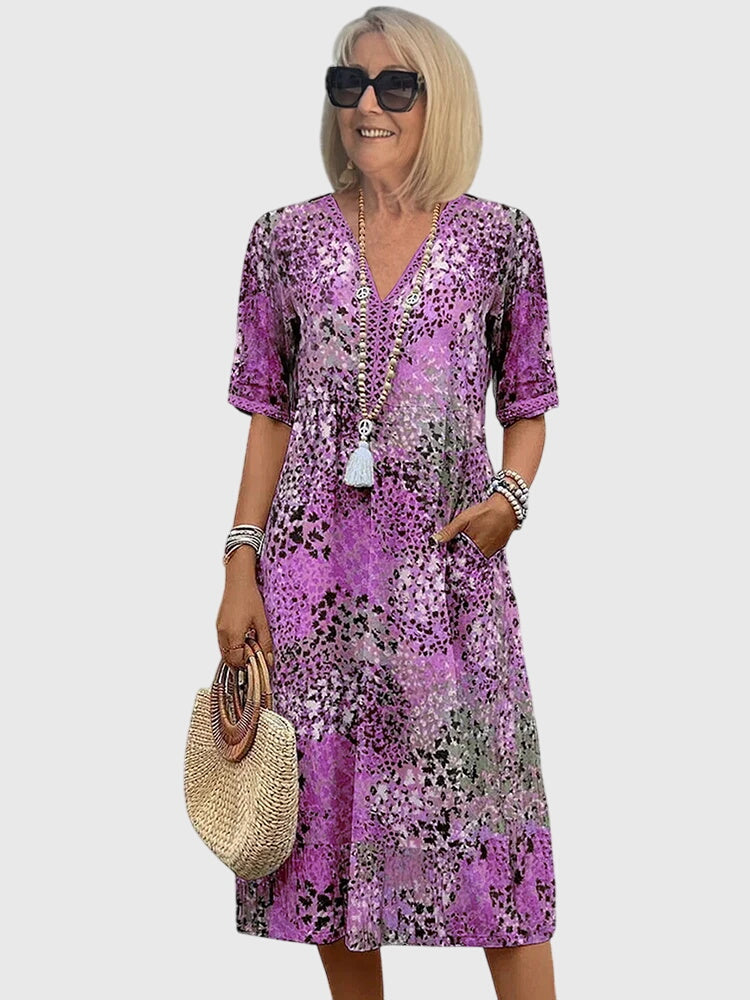 Bella Elegante Midi Jurk met Bloemenprint
