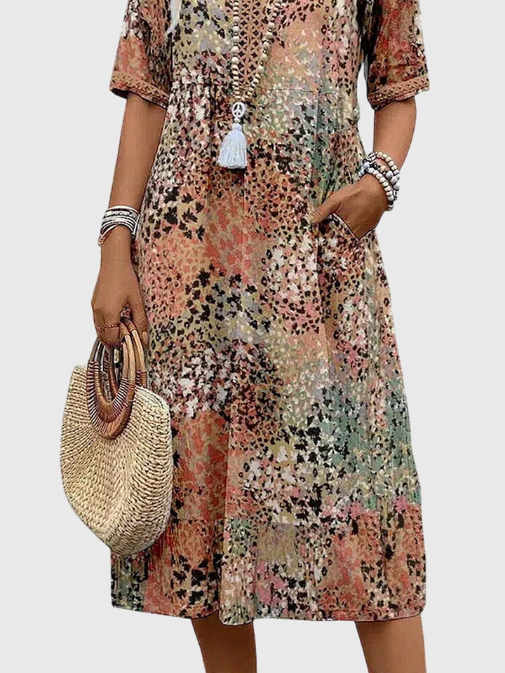 Bella Elegante Midi Jurk met Bloemenprint