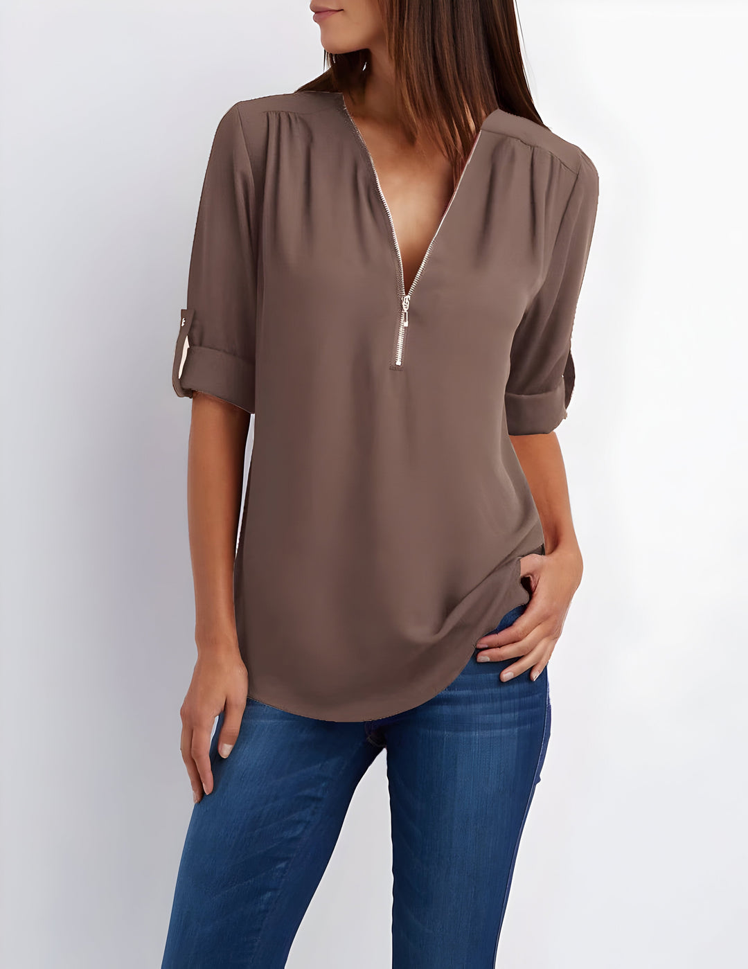 Amaya Verfijnde Blouse met Ritssluiting