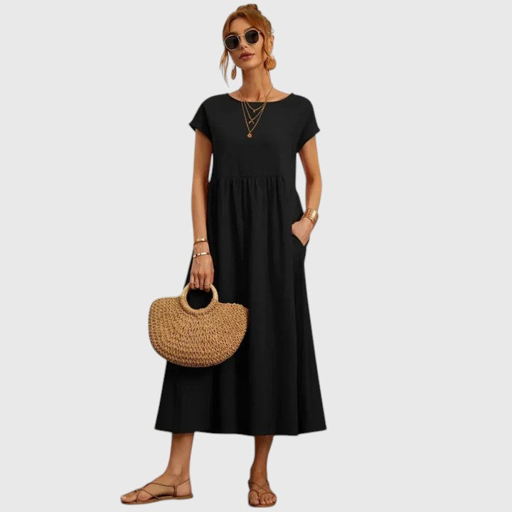 Fenella Elegante Midi Jurk met Ronde hals