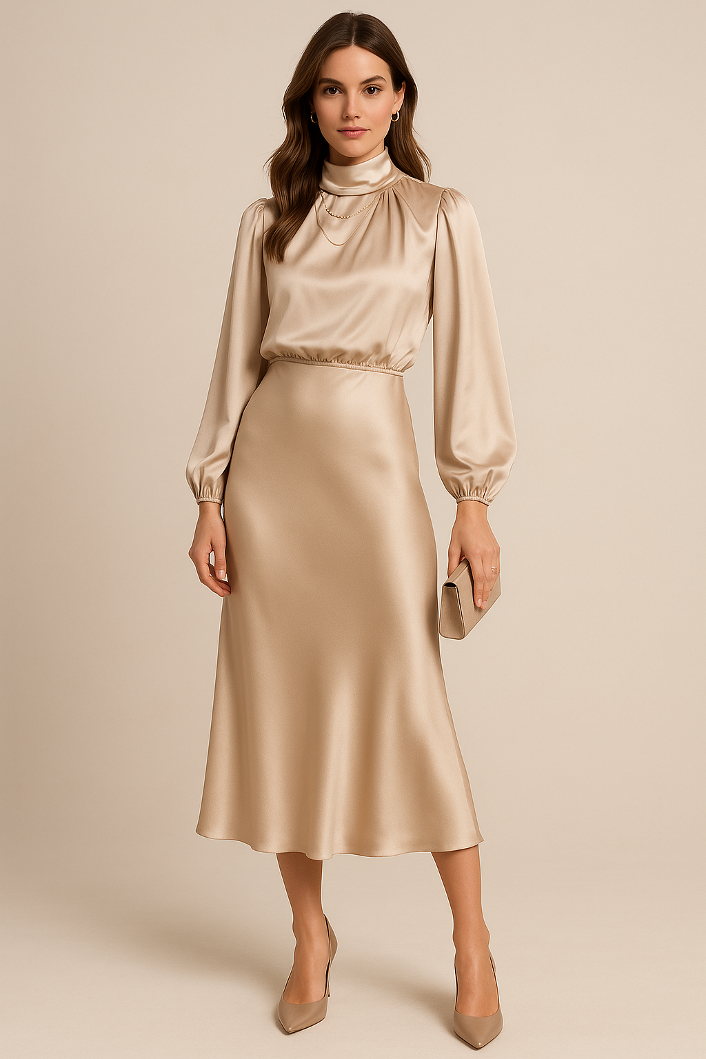 Eline Elegante Midi Jurk met Hoge hals