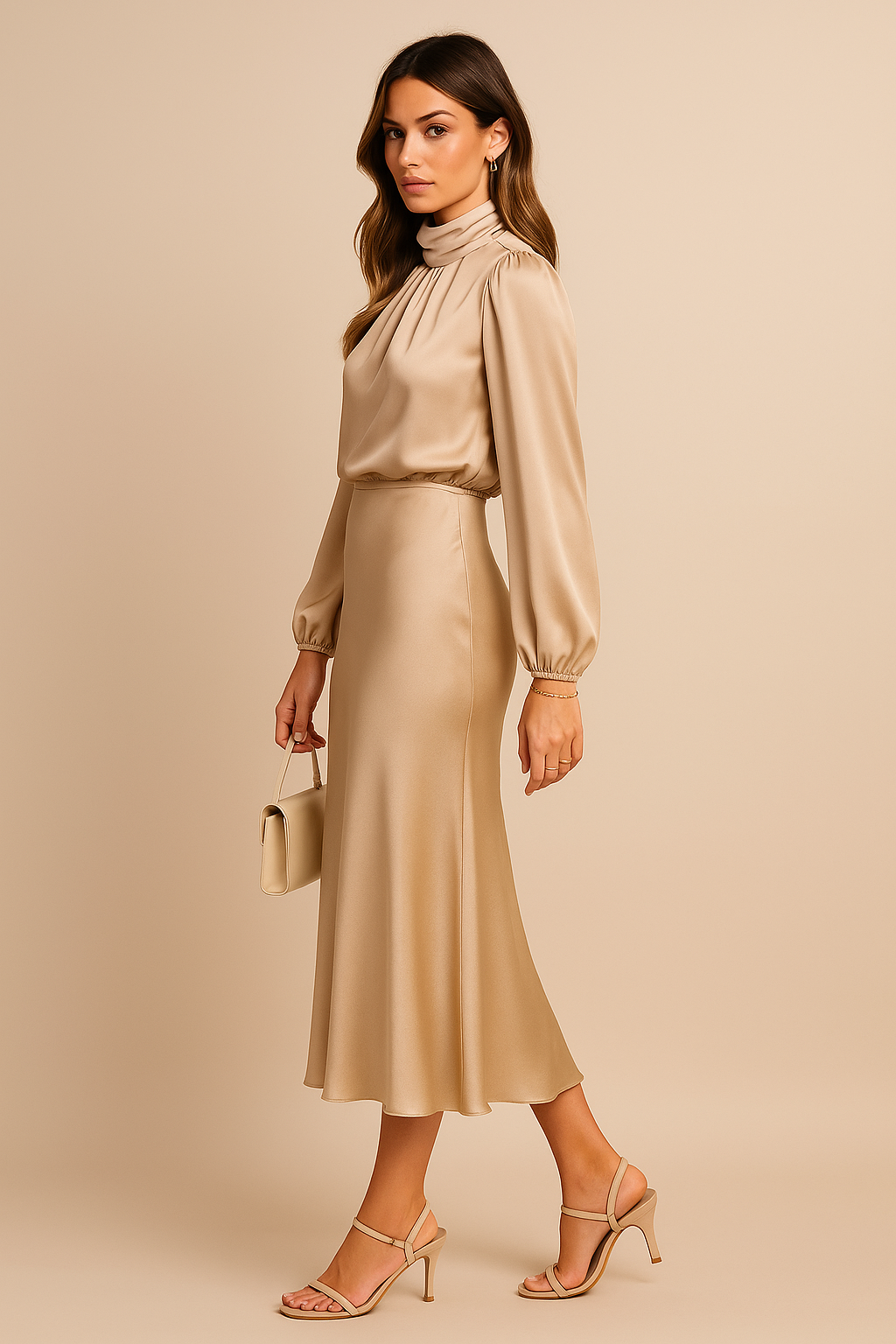 Eline Elegante Midi Jurk met Hoge hals