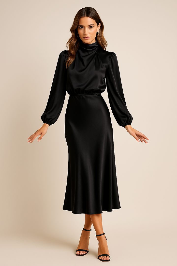 Eline Elegante Midi Jurk met Hoge hals