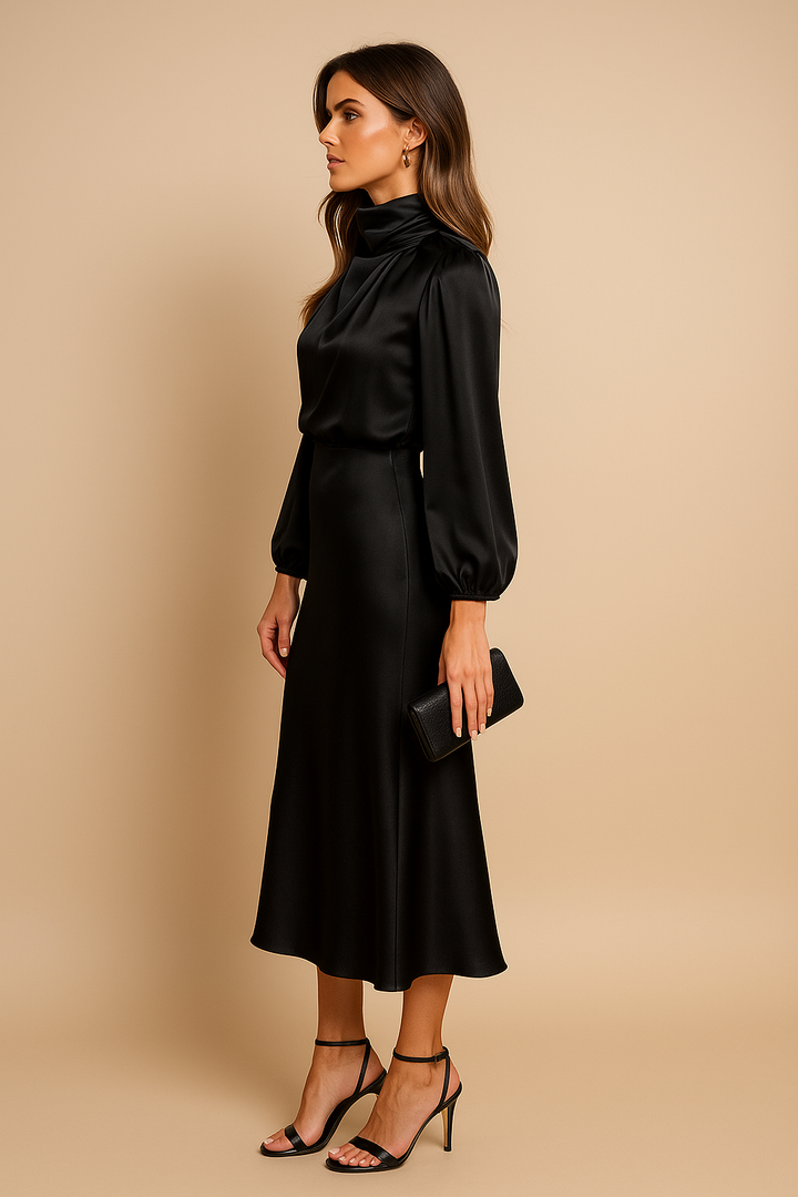 Eline Elegante Midi Jurk met Hoge hals