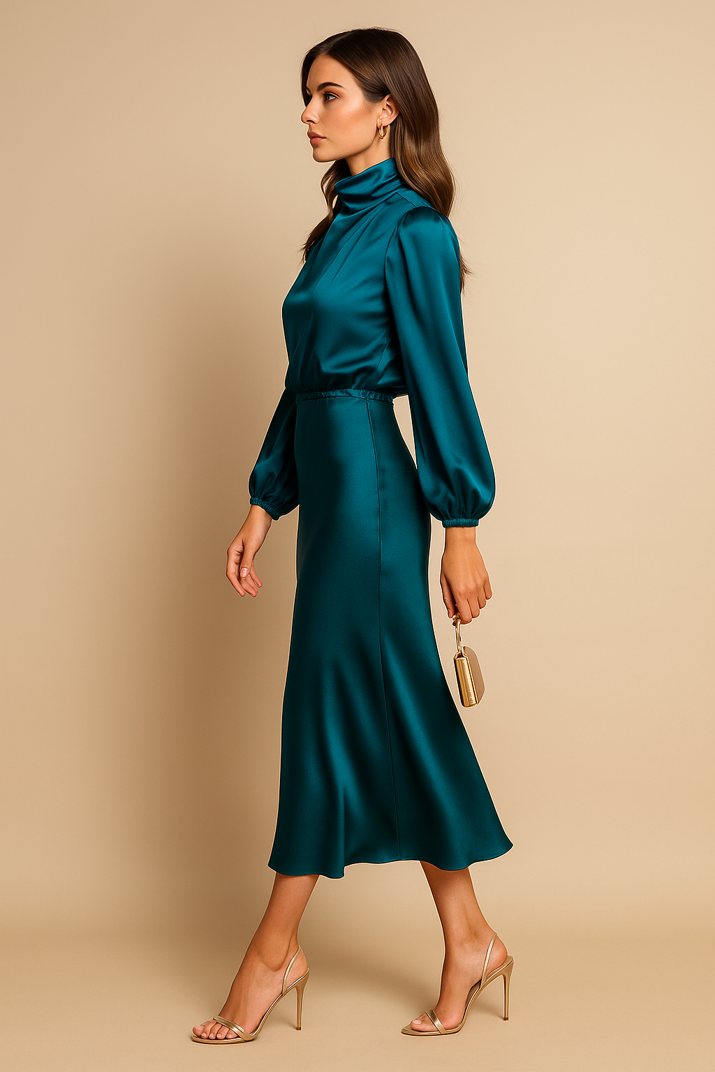 Eline Elegante Midi Jurk met Hoge hals