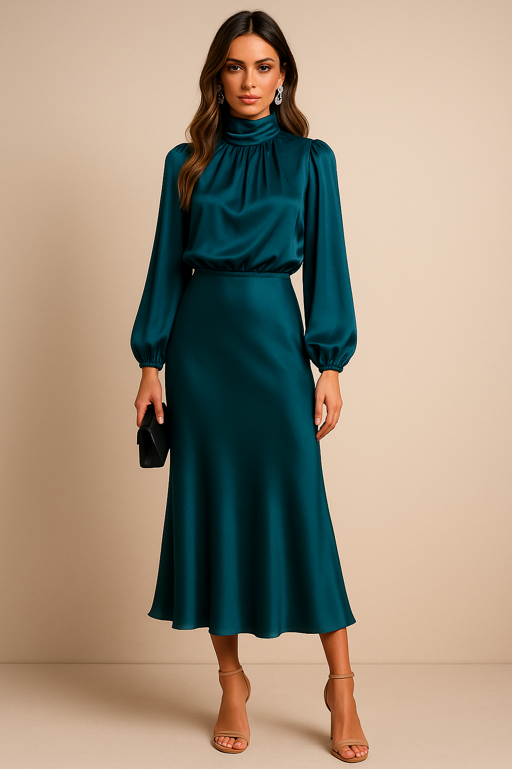 Eline Elegante Midi Jurk met Hoge hals