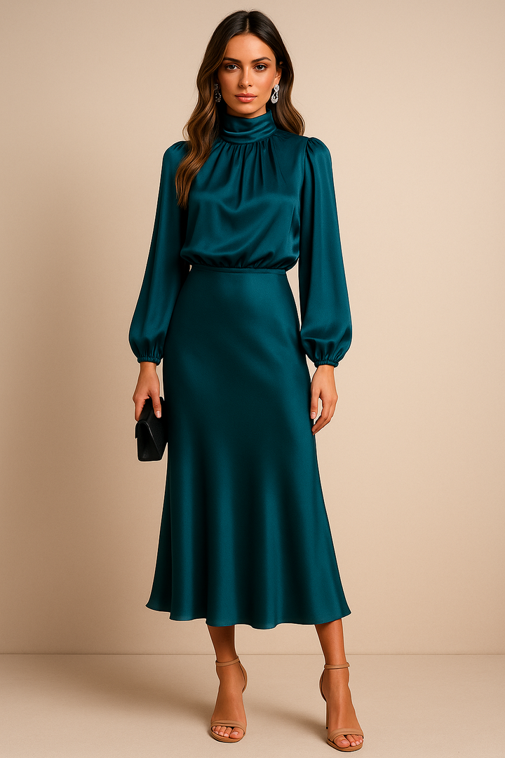Eline Elegante Midi Jurk met Hoge hals