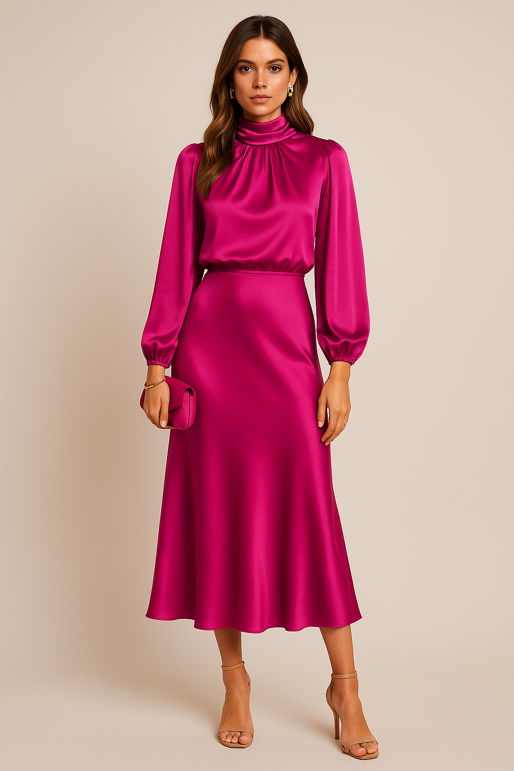 Eline Elegante Midi Jurk met Hoge hals