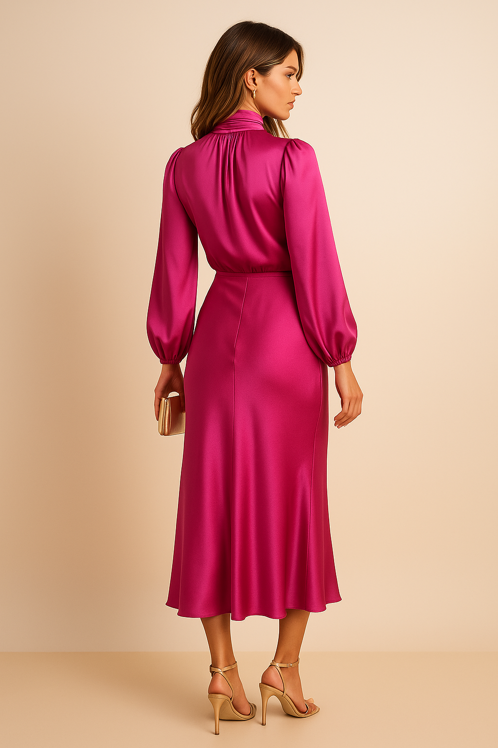 Eline Elegante Midi Jurk met Hoge hals
