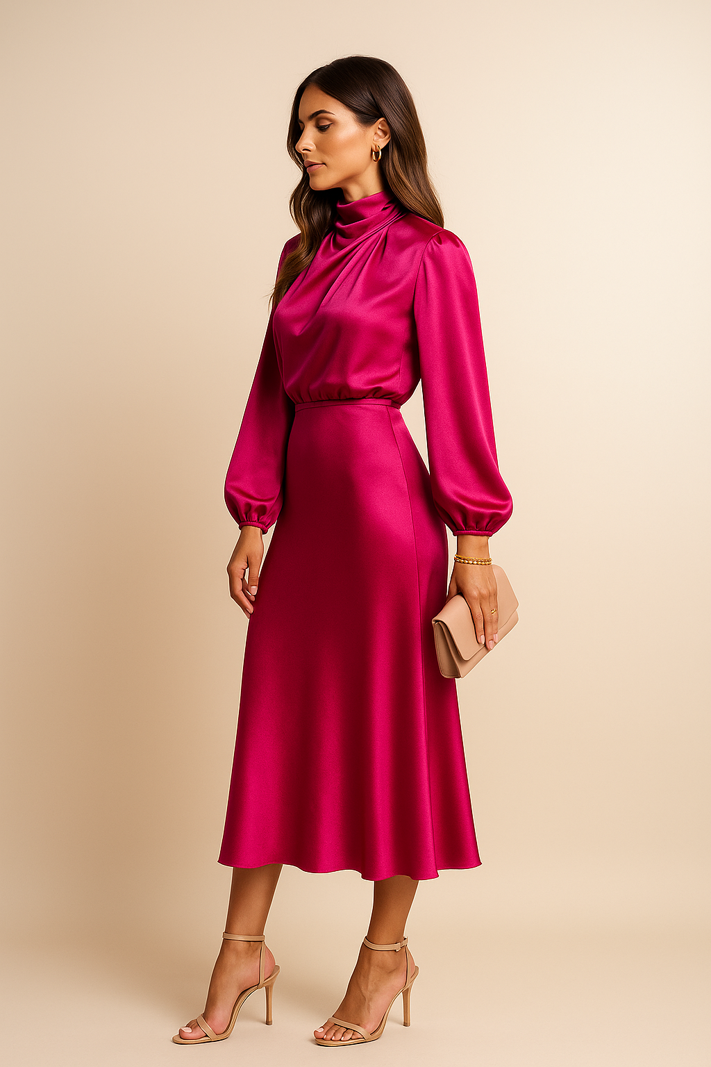 Eline Elegante Midi Jurk met Hoge hals