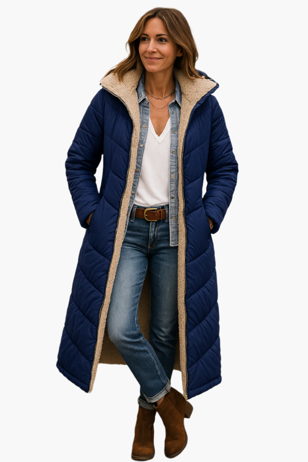 Noa | Dames Lange Warme Winterjas met Ritssluiting