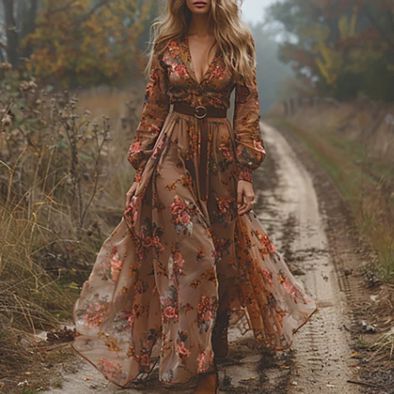 Selvara Stijlvolle Maxi Jurk met Bloemenprint