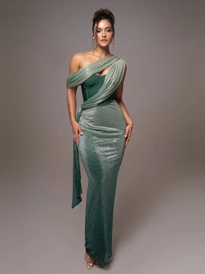 Doortje Getailleerde Maxi Jurk met One-shoulder