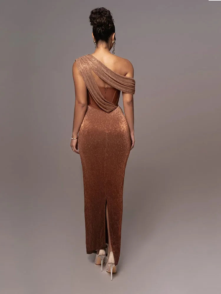 Doortje Getailleerde Maxi Jurk met One-shoulder