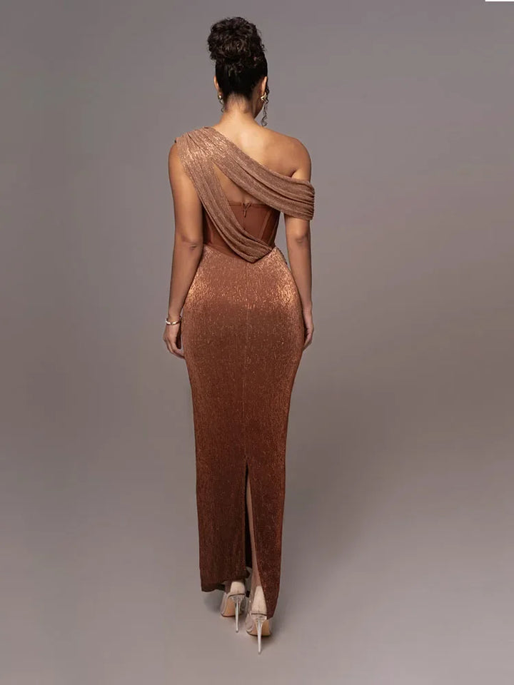 Doortje Getailleerde Maxi Jurk met One-shoulder