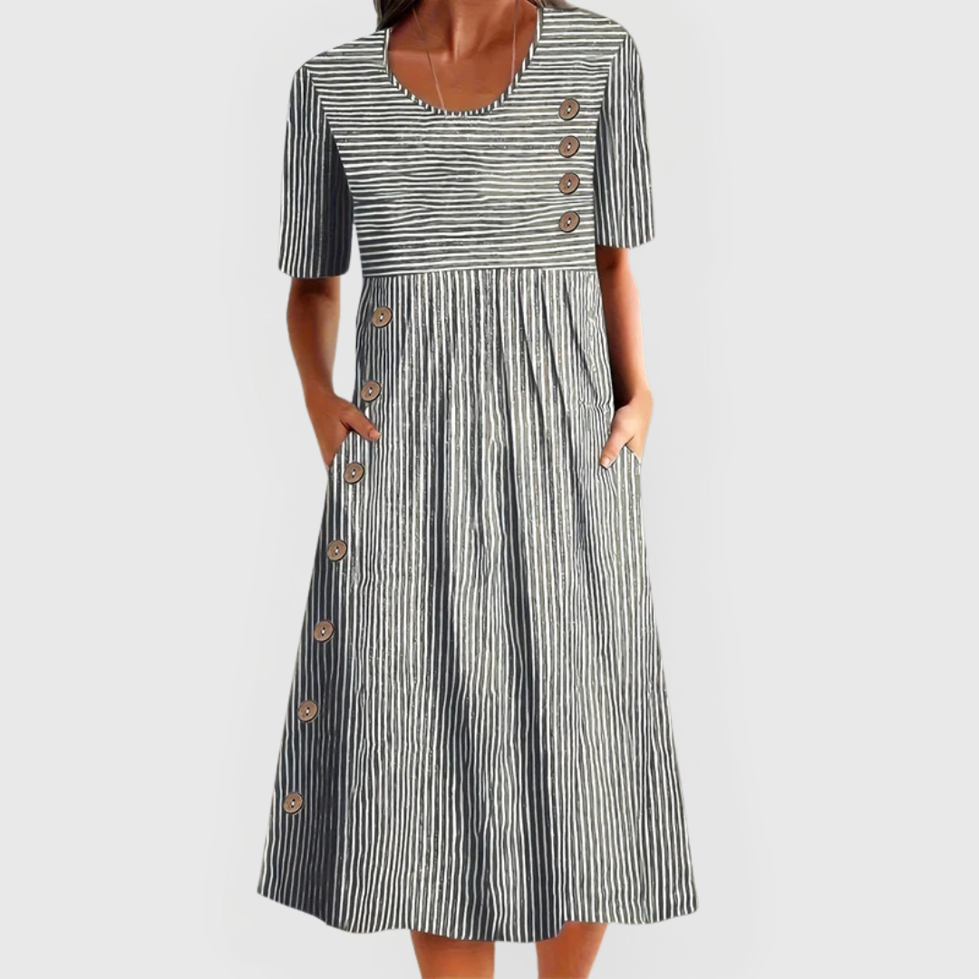 Annemijn574 Stijlvolle Midi Jurk met Streepdessin
