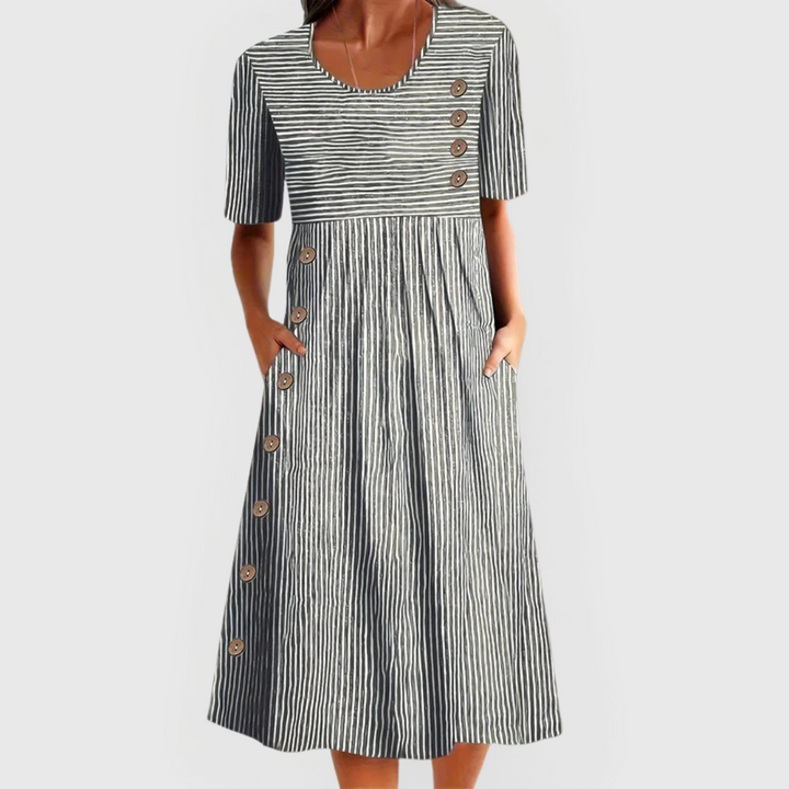 Annemijn574 Stijlvolle Midi Jurk met Streepdessin