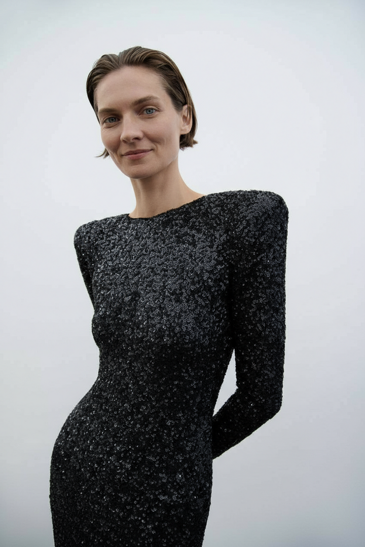 Jolien Getailleerde Maxi Jurk met Pailletten