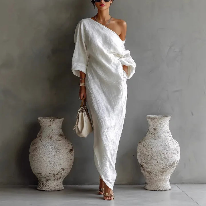 Anastasia Verfijnde Maxi Jurk met One-shoulder
