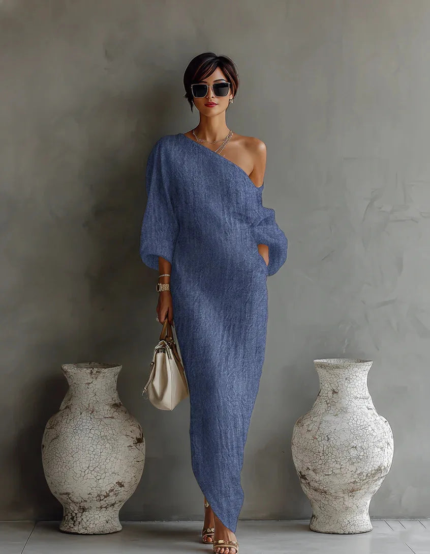 Anastasia Verfijnde Maxi Jurk met One-shoulder