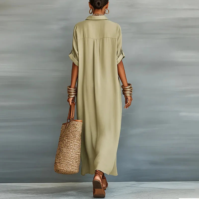 Astoria Tijdloze Maxi Jurk met Knoopdetails