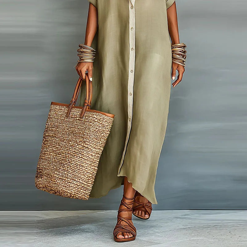 Astoria Tijdloze Maxi Jurk met Knoopdetails