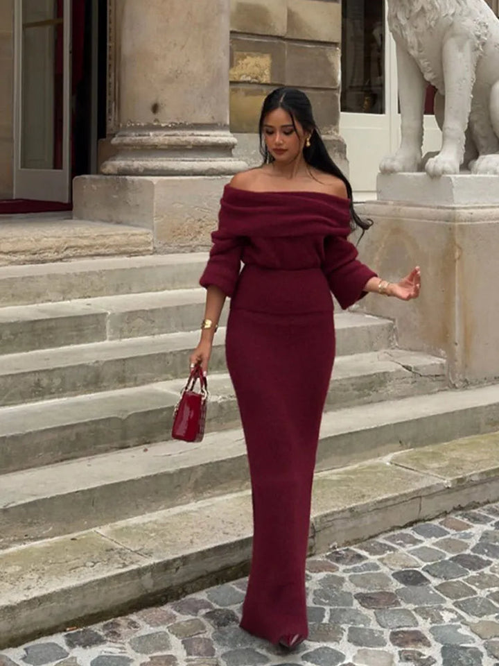 Eloah Verfijnde Maxi Jurk met Off-shoulder