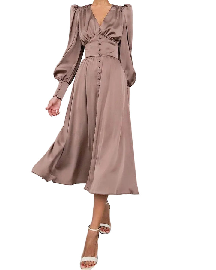 Catalina Tijdloze Midi Jurk met V-hals